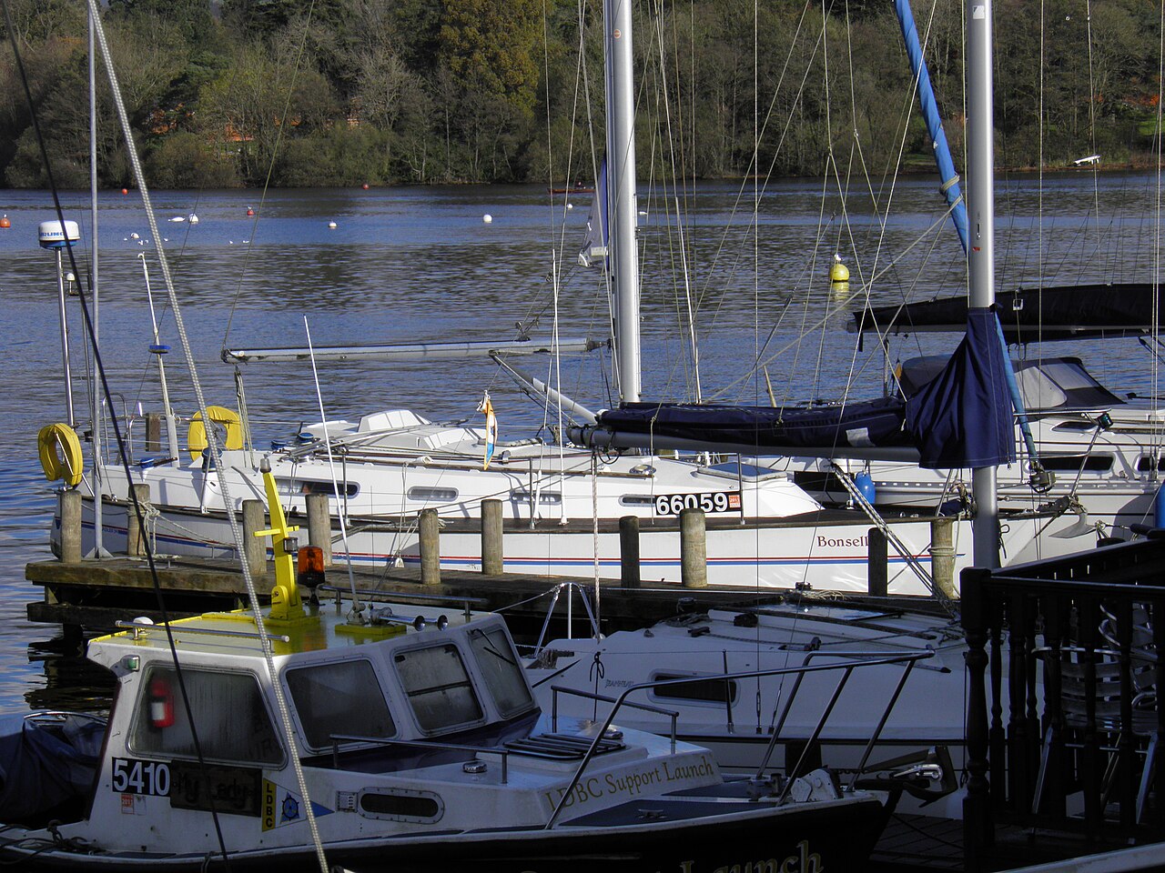 Boats at the Lake District Boat Club jetties, England