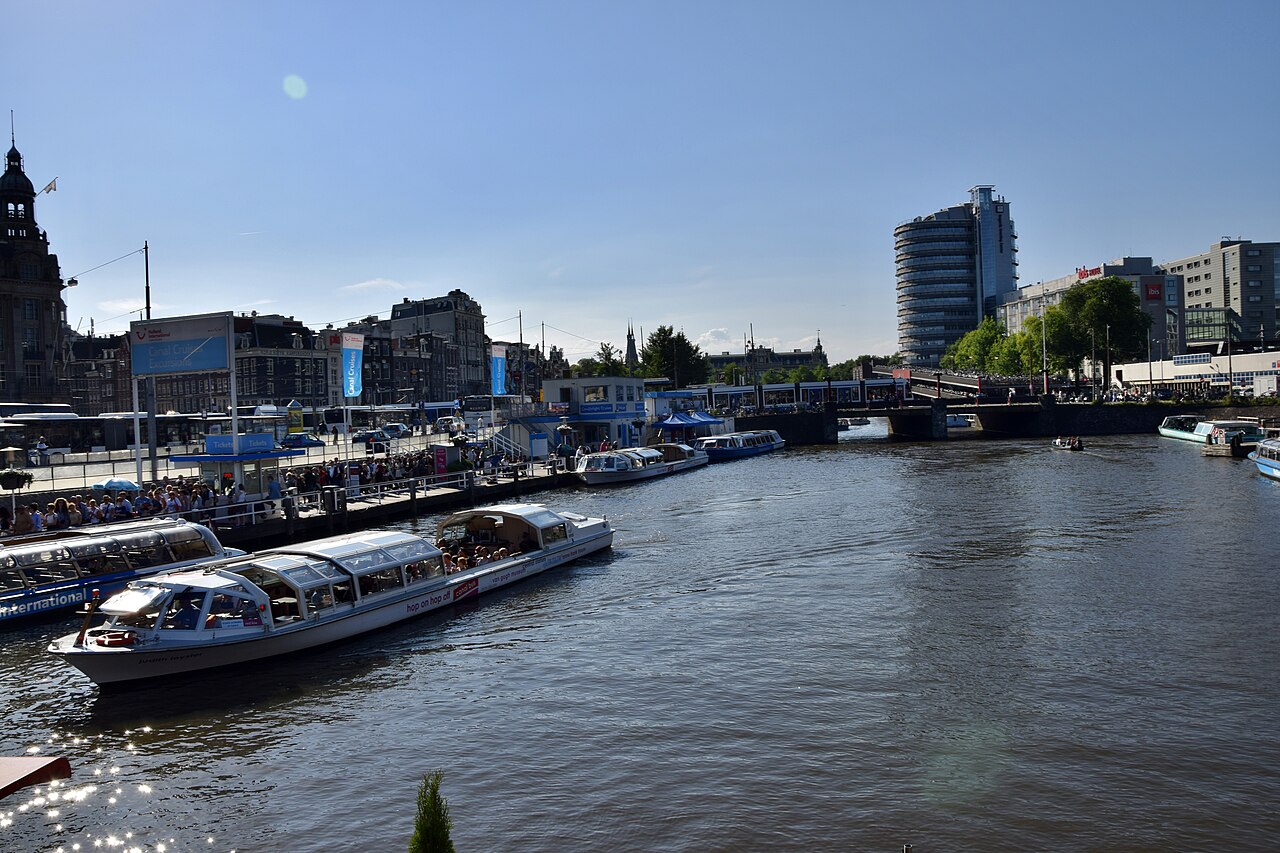 Boats on a canal in Amsterdam